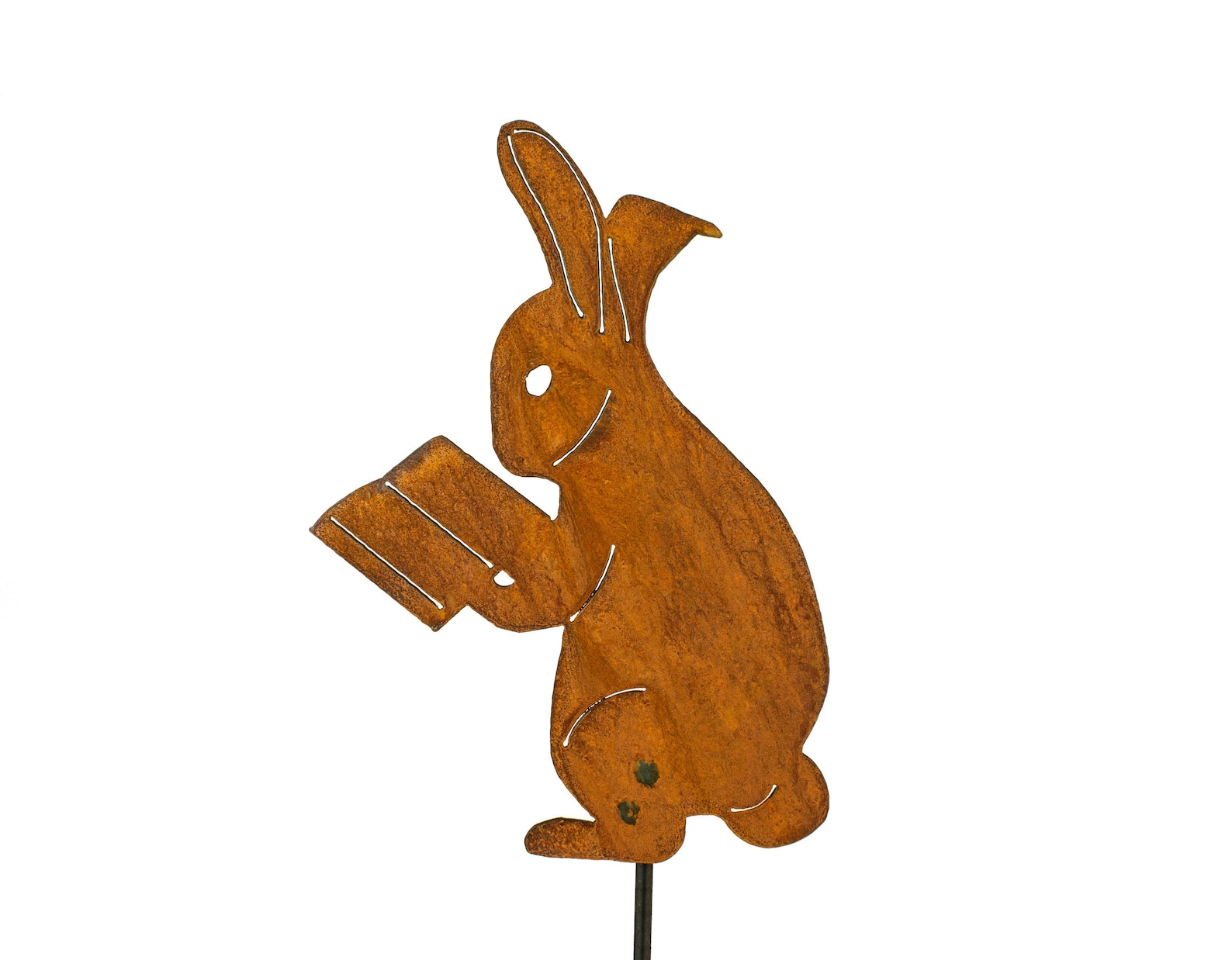 Rabbit Reading a Book, Bunny Metal Garden Art, Cute Garden Animals ...