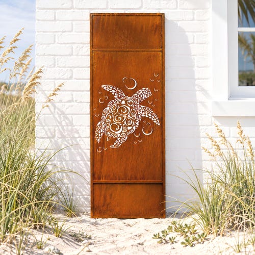 Sea Turtle Metal Garden Panel | 6ft Outdoor Privacy Screen