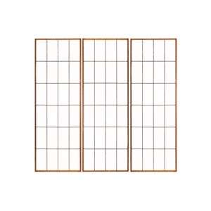 May include: Three brown wooden panels with a grid pattern. Each panel has 10 squares.