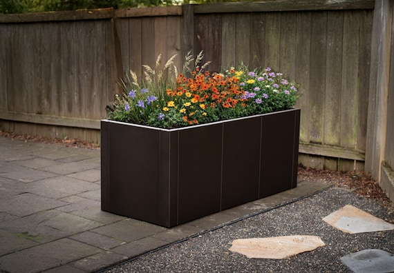 Powder Coated Steel Planter Box | Modular Raised Garden Bed | Large Outdoor Flower Planter | Modern Metal Garden Decor| Patent Pending
