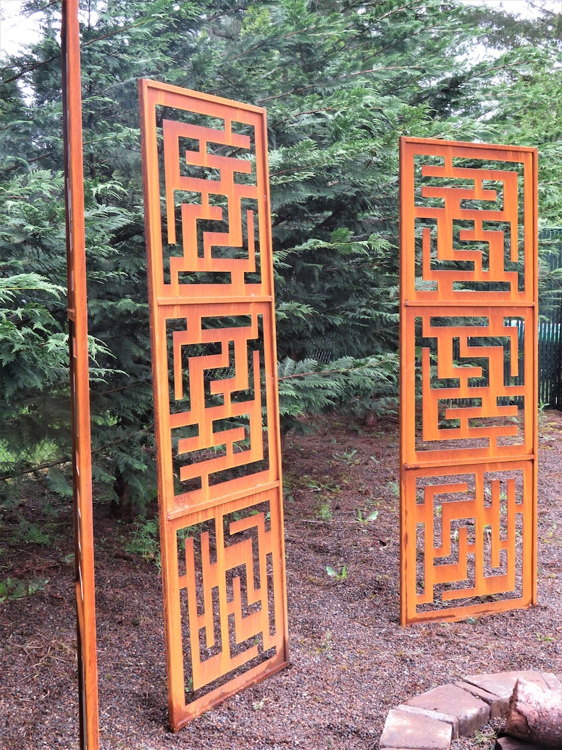 Maze Pattern Metal Privacy Screen, Garden Art Panel (72x24.5) PS506 画像 4
