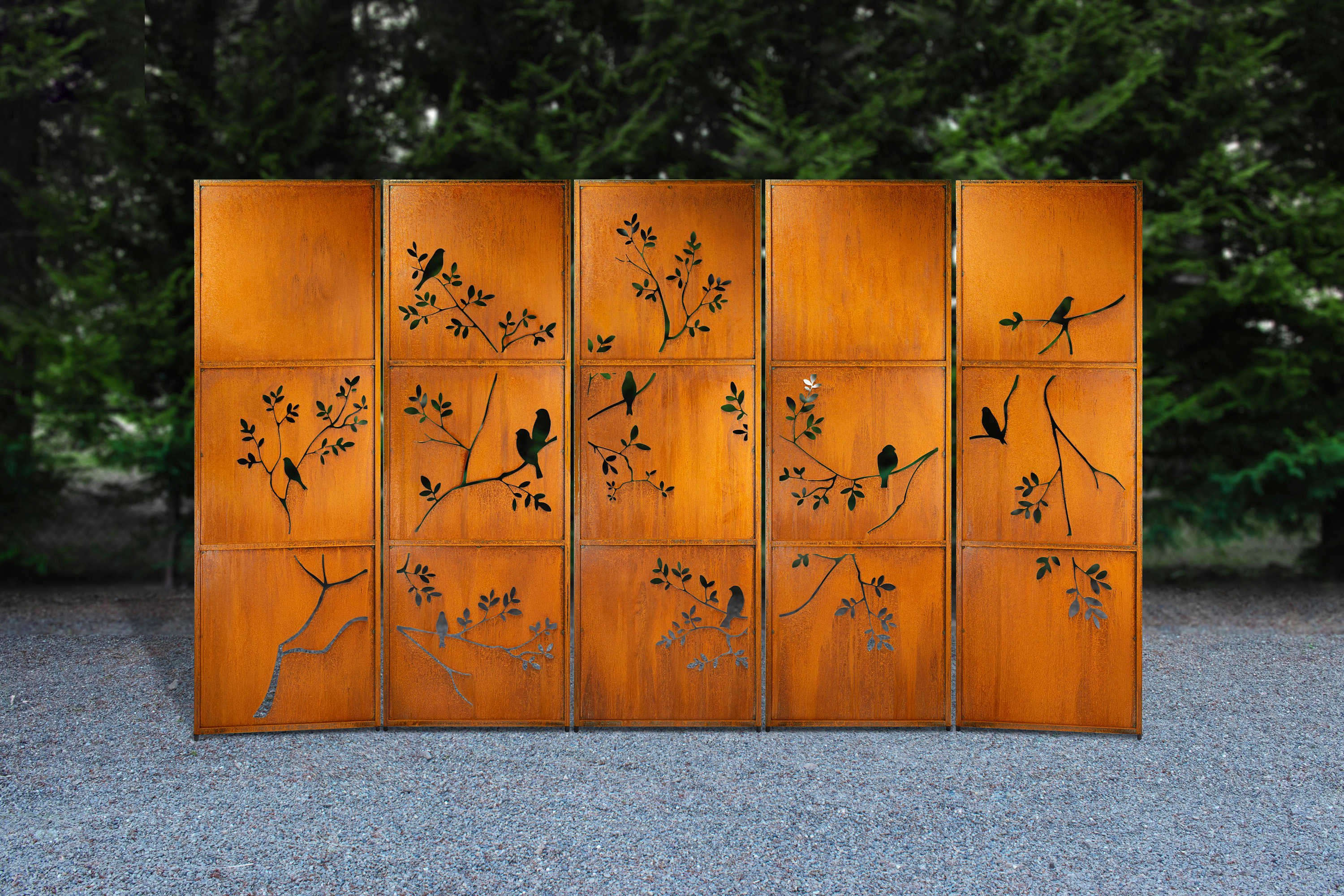 Birds on Tree Branches, Privacy Screens, Metal Garden Fencing, Garden Panels For Patio, Front Porch or Backyard