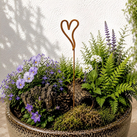 Whimsical Heart Garden Stake | Rustic Metal Garden Art