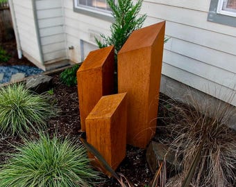Architectural Garden Art Columns, Metal Garden Decor, Rusty Garden Decor, Landscaping Art, Garden Ideas. Metal Garden Art | C401
