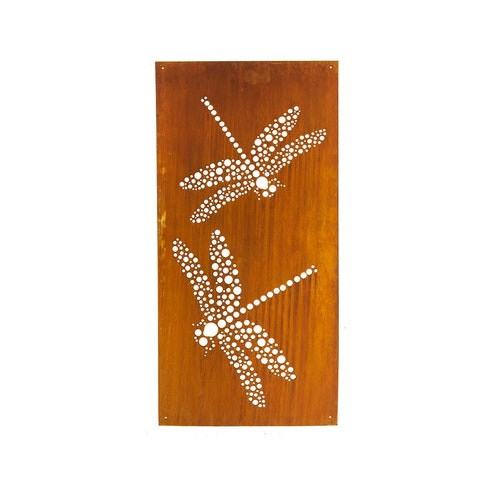 Rusted Dragonfly Metal Privacy Screen, Decorative Art Panel (2x4ft) P618