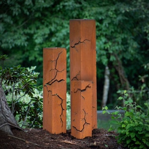 Fractured Garden Column, Landscape Art, Planter, Lighting Box, Metal Garden Lantern, Steel Bollards | C426