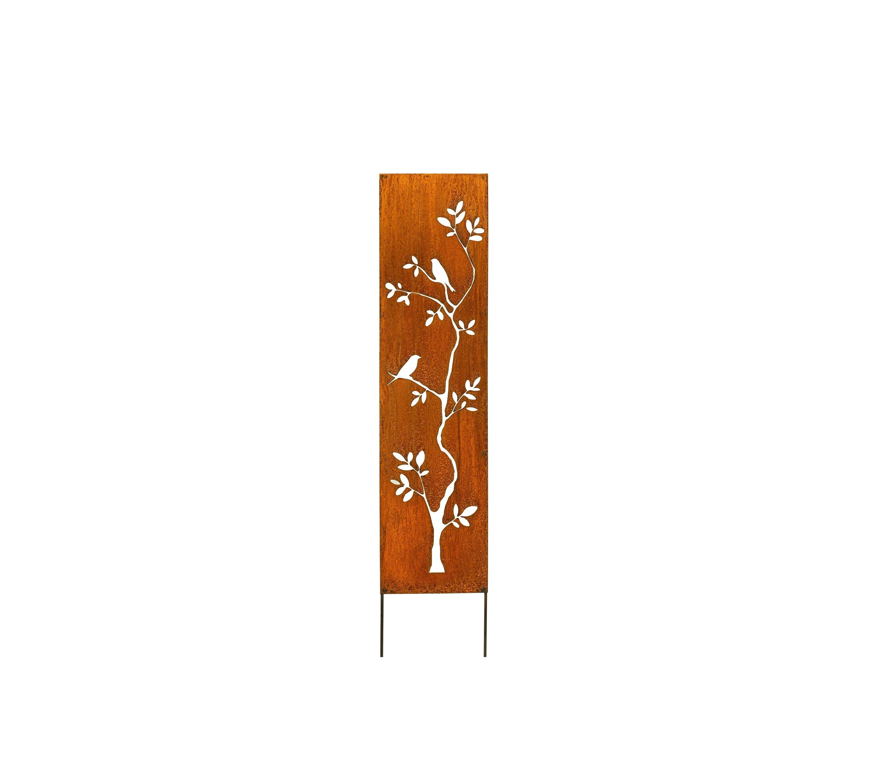Birds on Tree Branches, Rusty Privacy Screen, Garden Panel, Garden Décor with Garden Stakes | M911