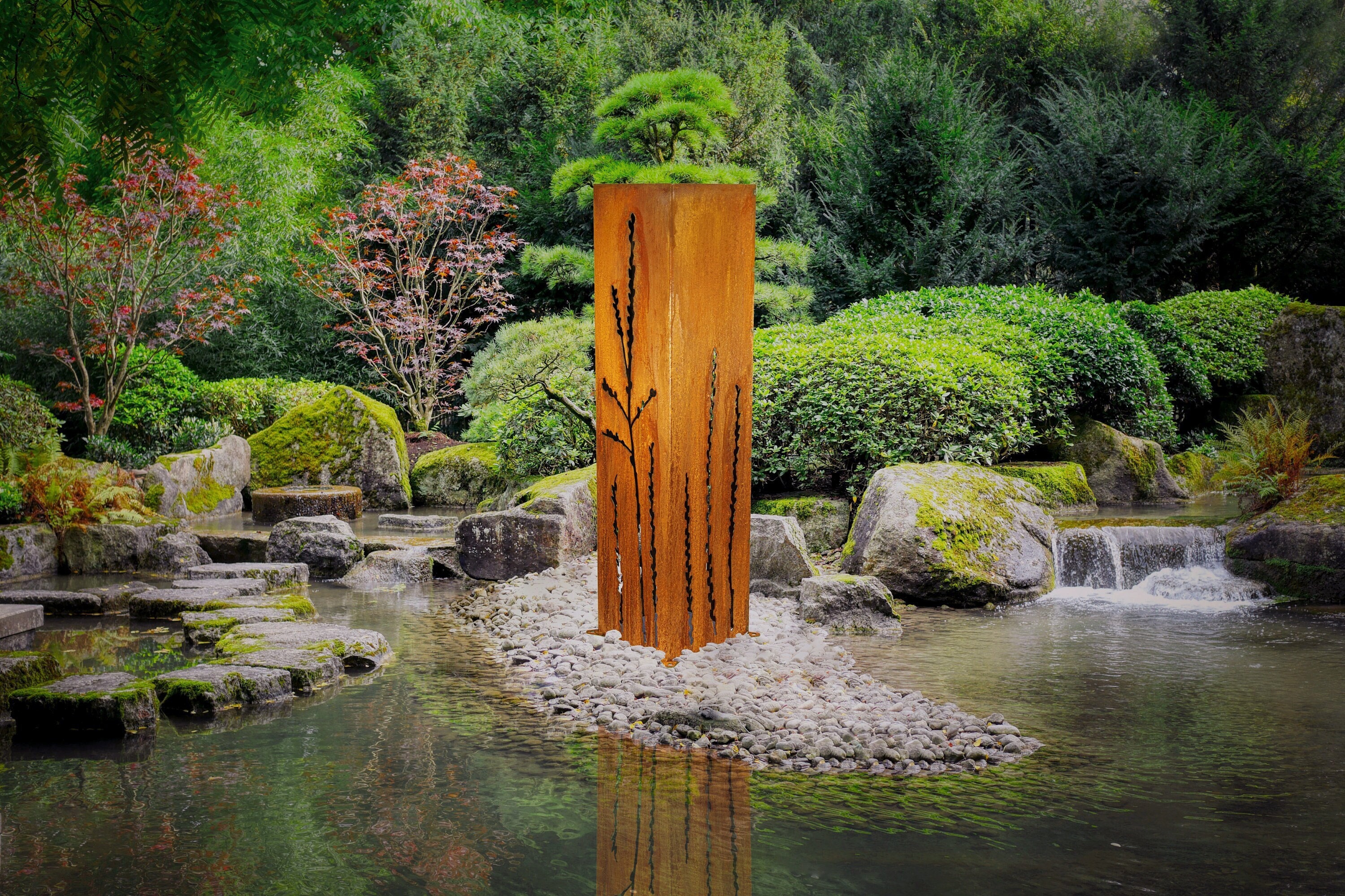 Pussy Willow Garden Column, Landscape Design, Planter, Lighting