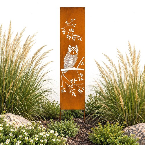 Screech Owl Garden Panel | Rustic Metal Privacy Screen 12x48 M927