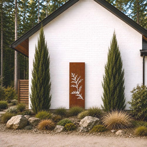 Cedar Branch Metal Garden Panel | Evergreen Privacy Screen | 16x48 Stakes M905