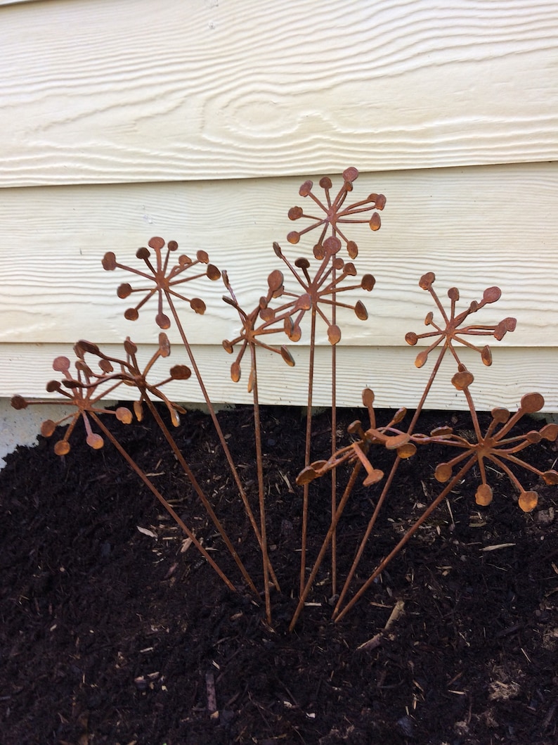 Metal Flowers Metal Garden Art Sculpture Set Of 9 Garden Etsy