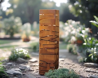 Modern Steel Garden Bollard with Horizontal Cut-Outs | Outdoor Lighting Column, Landscape Light Box, Decorative Yard Feature | C402