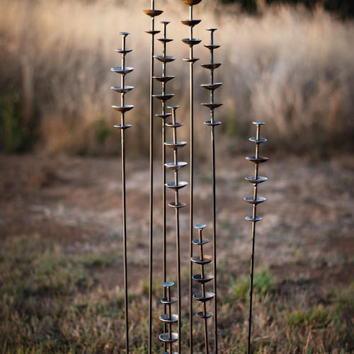 Rustic Metal Flower Stakes | Outdoor Garden Sculptures & Yard Art
