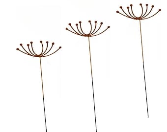 3 Metal Flowers, 38&quot; Tall,  Rusty Art for Flower Pot, Outdoor Metal Art, Metal Yard Art, Set of 3