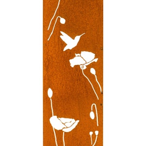 Hummingbird and Poppies, Rusty Privacy Screen, Garden Panel, 12