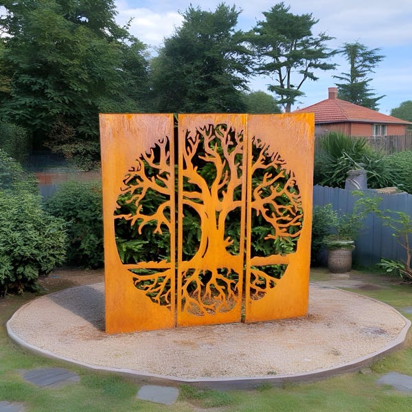 Tree of Life Steel Yard Art 4'x4' w/ Stakes | Outdoor Metal Art | Unique Garden Bed Decor | One-of-a-Kind Gift | M908