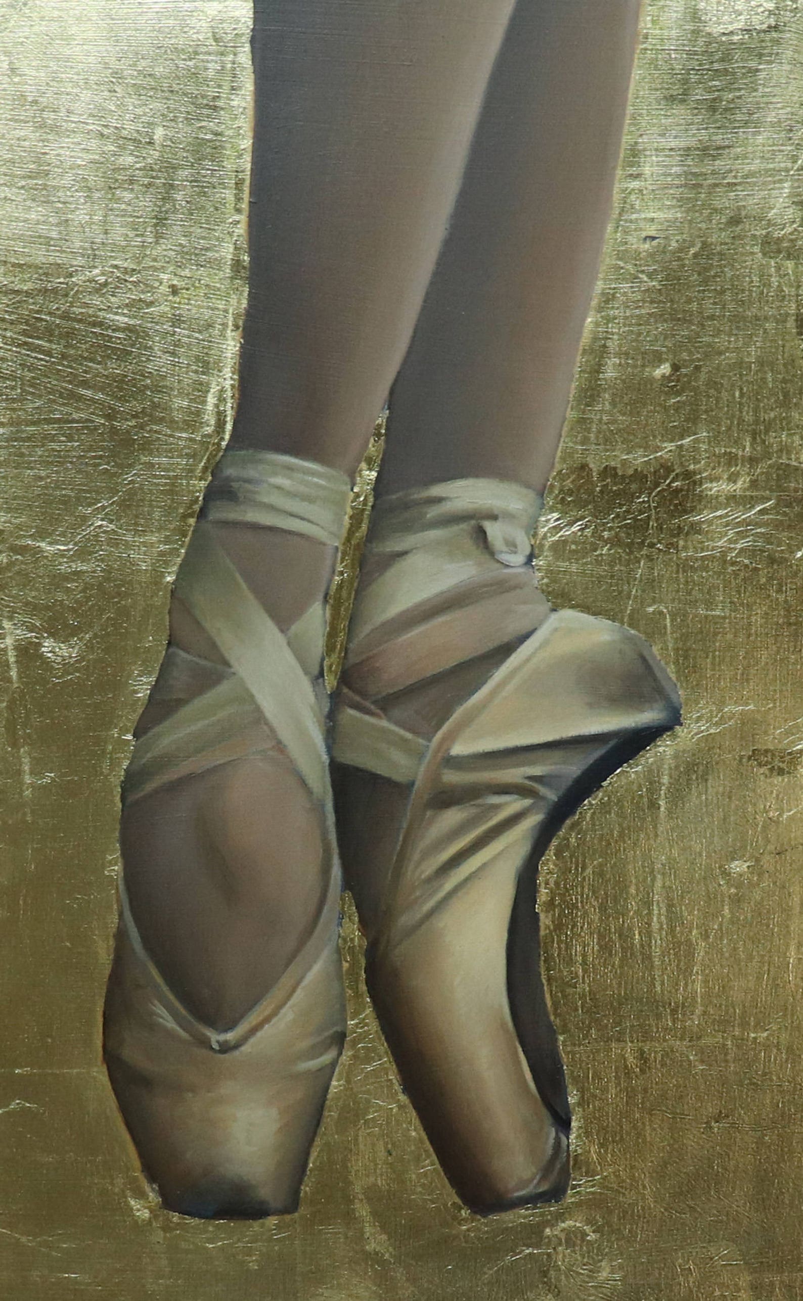 ballerina on pointe, 24k gold leaf, ballet shoes painting, framed artwork, art