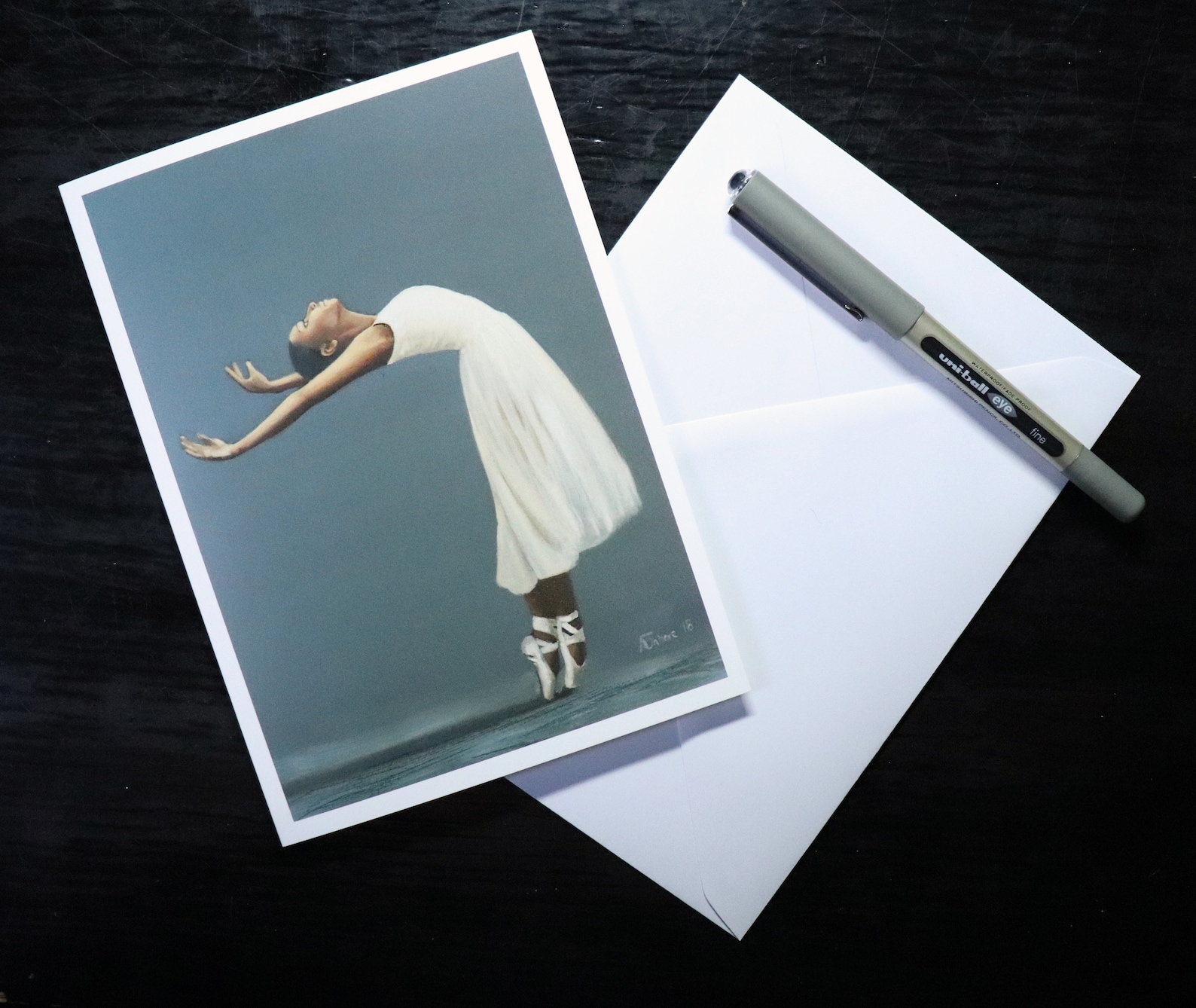 blank greeting card of young ballerina, ballet dancer on pointe, ballet artwork print // birthday cards, art prints, greetings b