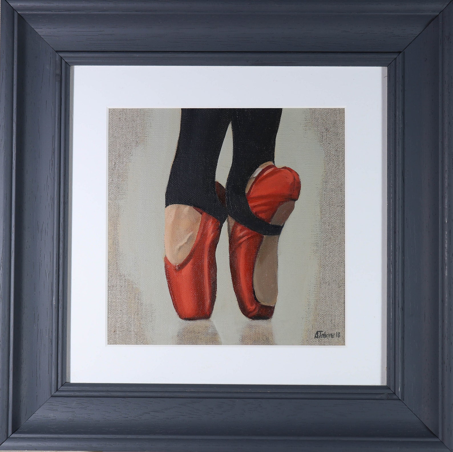 red ballet shoes, ballet painting, ballerina, dance, framed and ready to hang, wall decor, ballet shoes by gb artist alex jabore
