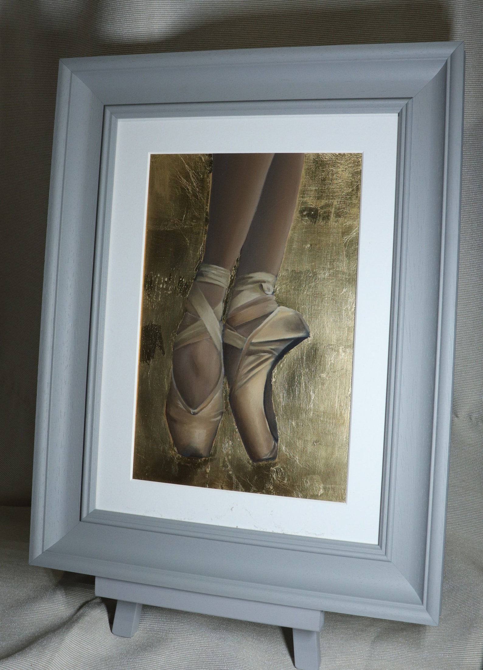 ballerina on pointe, 24k gold leaf, ballet shoes painting, framed artwork, art