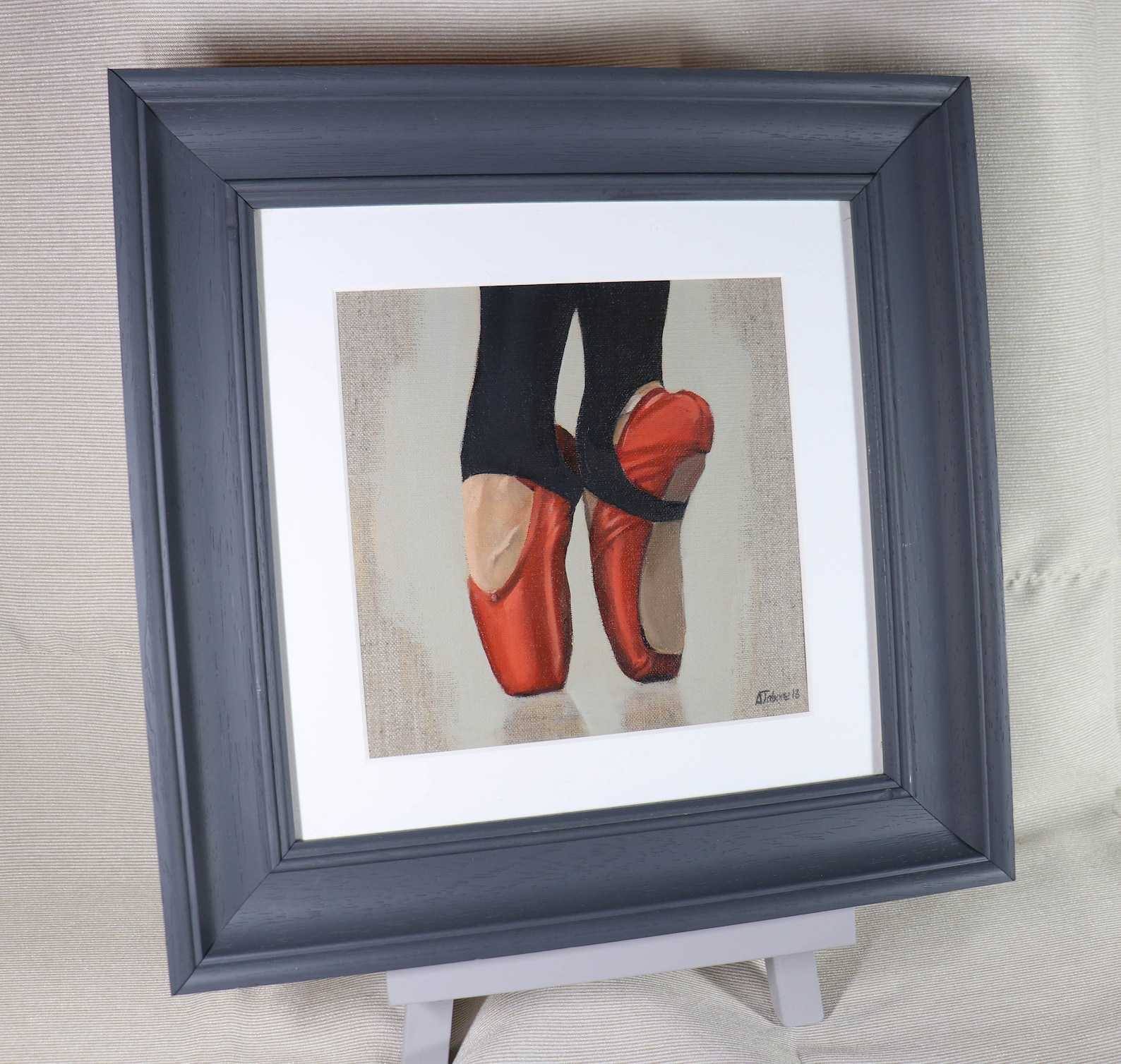red ballet shoes, ballet painting, ballerina, dance, framed and ready to hang, wall decor, ballet shoes by gb artist alex jabore