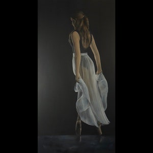On Pointe, Ballerina Walking Away, Ballet Shoes Painting, Framed Figurative Oil Artwork