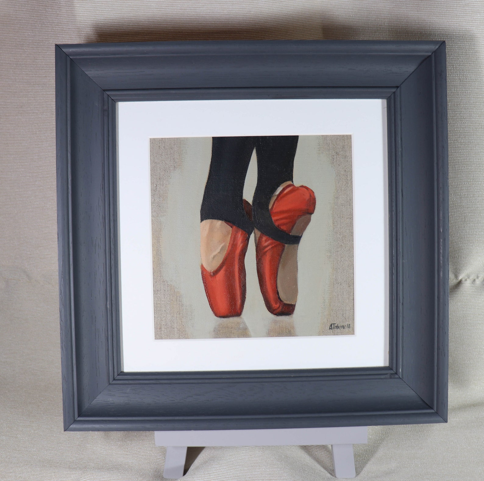 red ballet shoes, ballet painting, ballerina, dance, framed and ready to hang, wall decor, ballet shoes by gb artist alex jabore