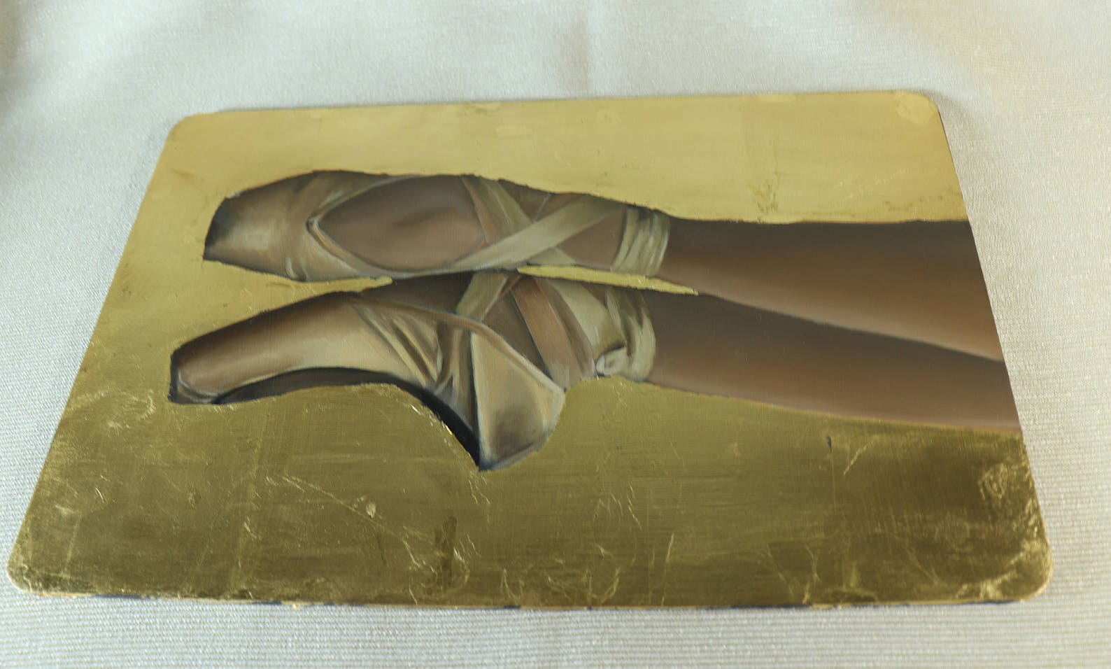 ballerina on pointe, 24k gold leaf, ballet shoes painting, framed artwork, art