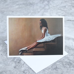 Bailarina en los pasos, bailarín de arte imprimir tarjetas de cumpleaños, Navidad arte basada en la Original de arte UK artista Alex Jabore