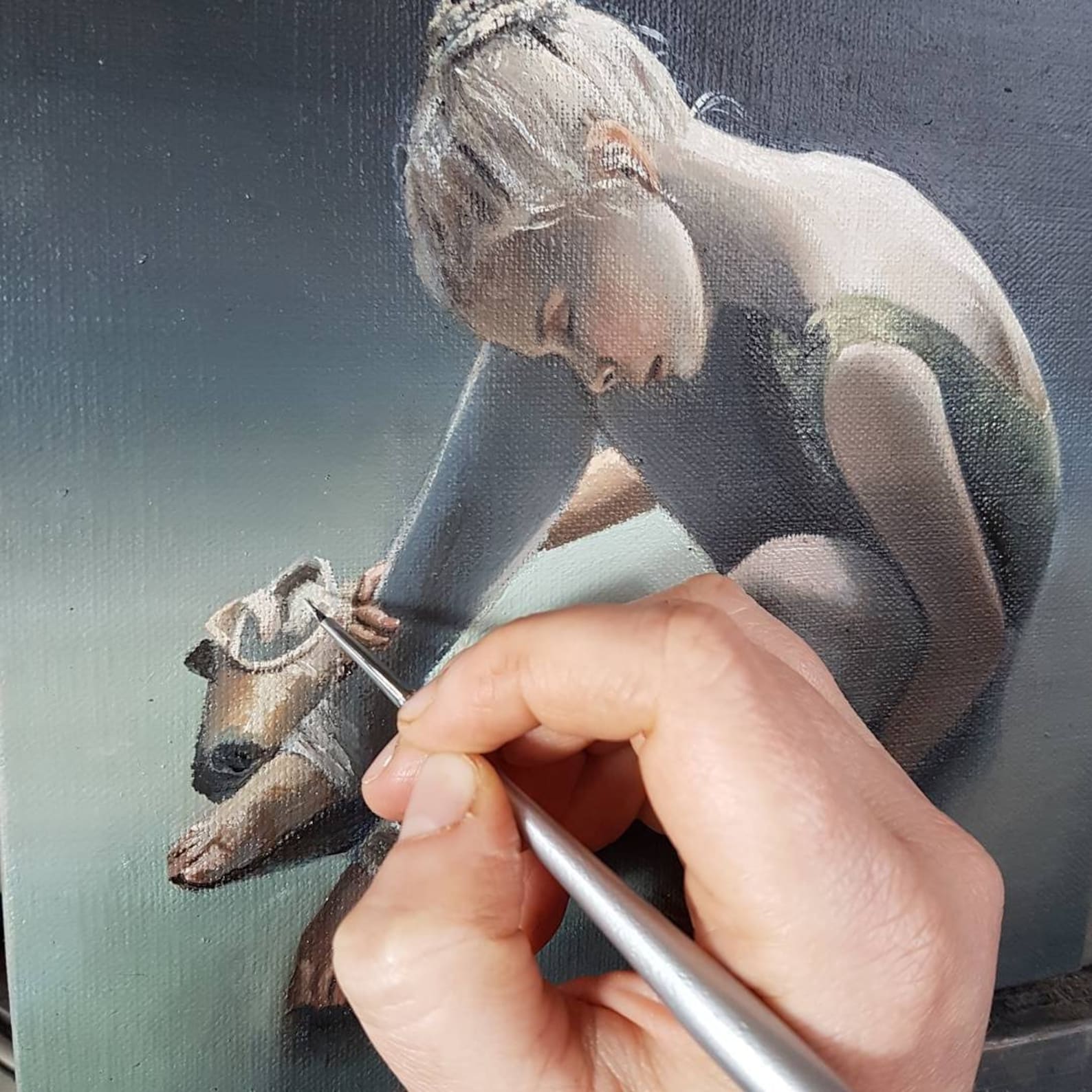 days end, exhausted ballerina, young dancer painting. ballet artwork, not print, original art by alex jabore