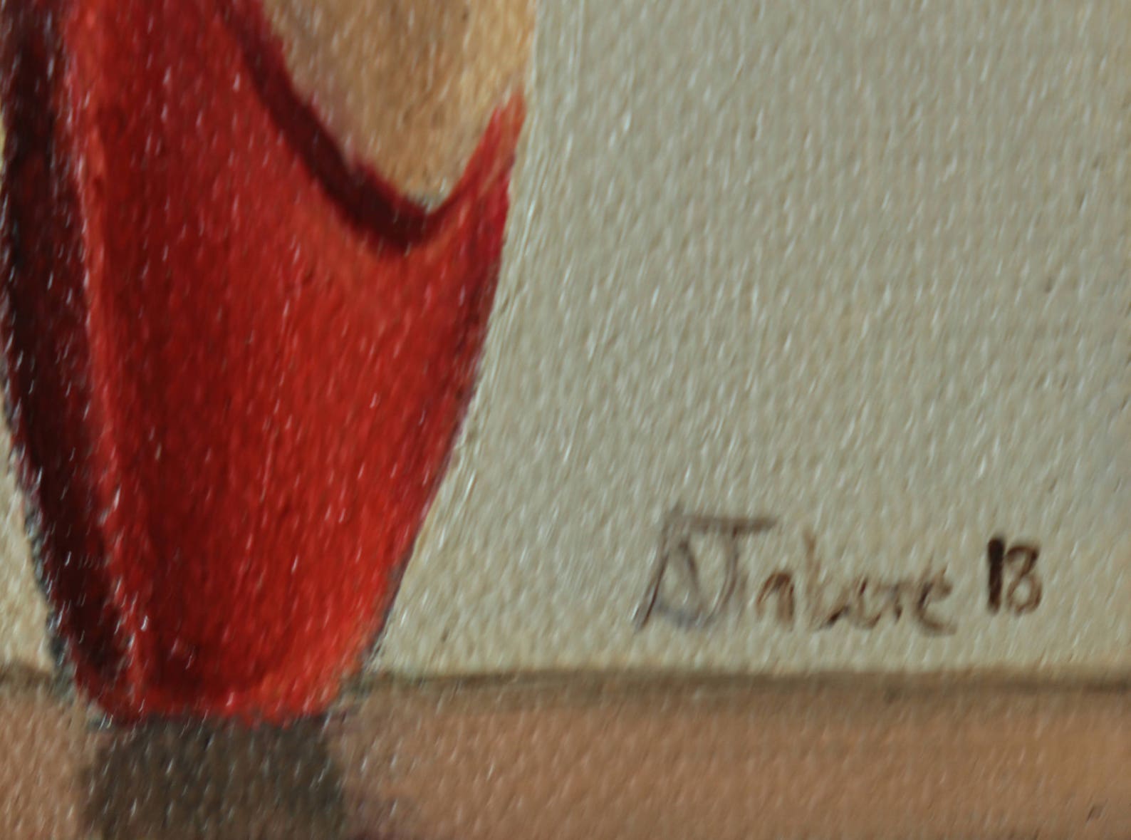 red ballet shoes painting, miniature, wall art, ballet original not print, by uk artist alex jabore