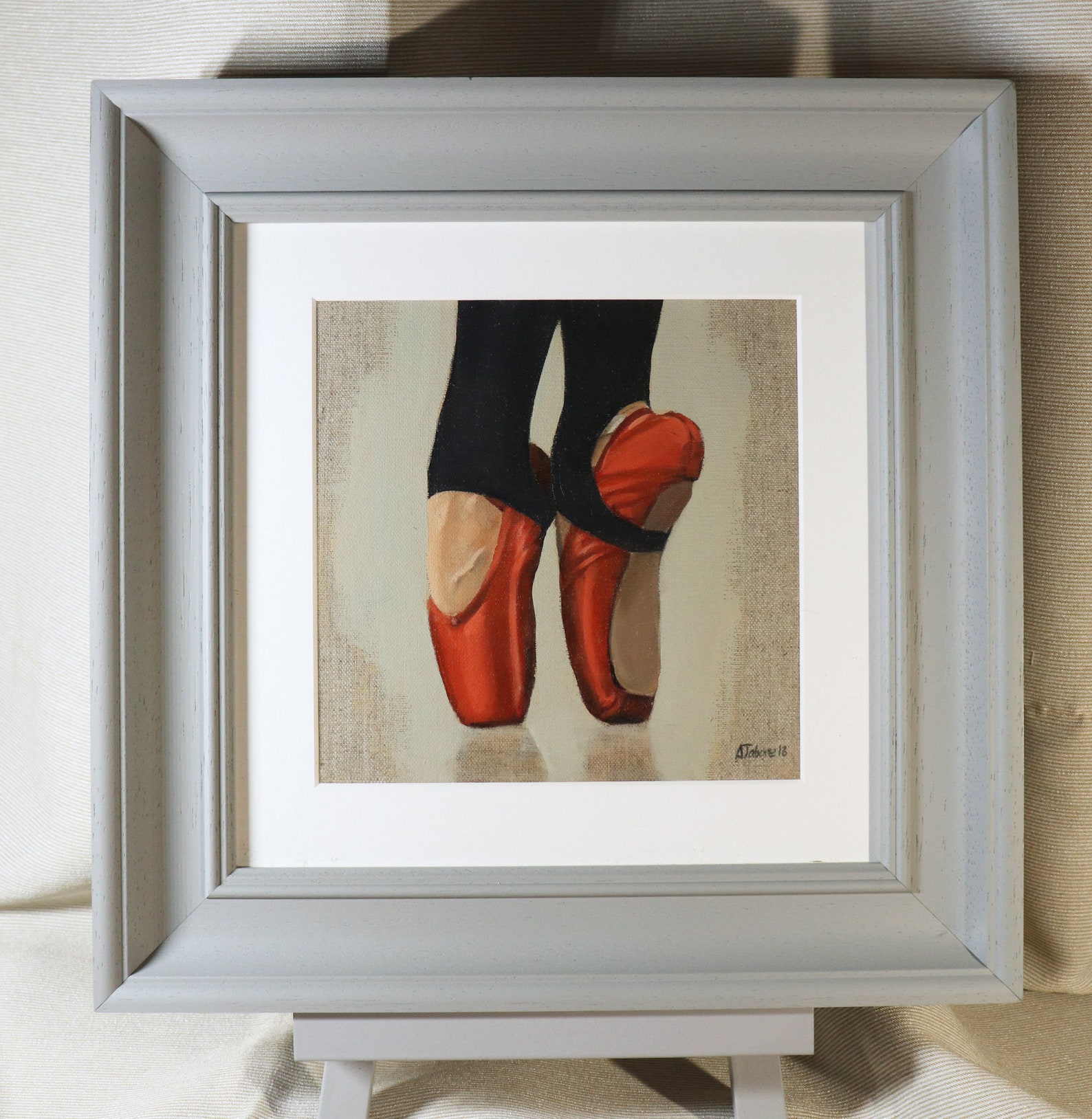 red ballet shoes, ballet painting, ballerina, dance, framed and ready to hang, wall decor, ballet shoes by gb artist alex jabore