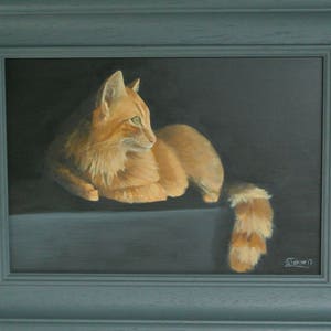 Cat Portait Painting, Enmarcado y Listo para Colgar (2016) Arte Animal