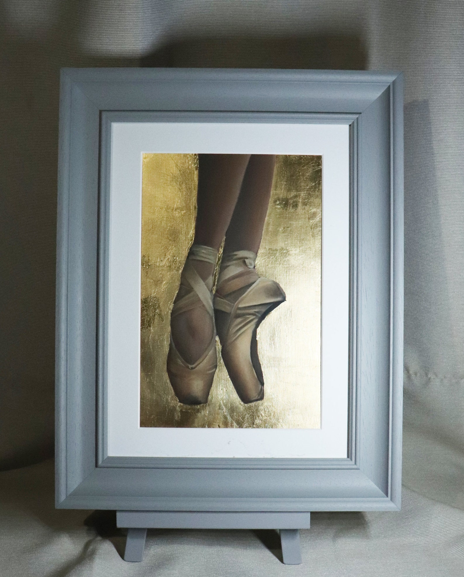 ballerina on pointe, 24k gold leaf, ballet shoes painting, framed artwork, art