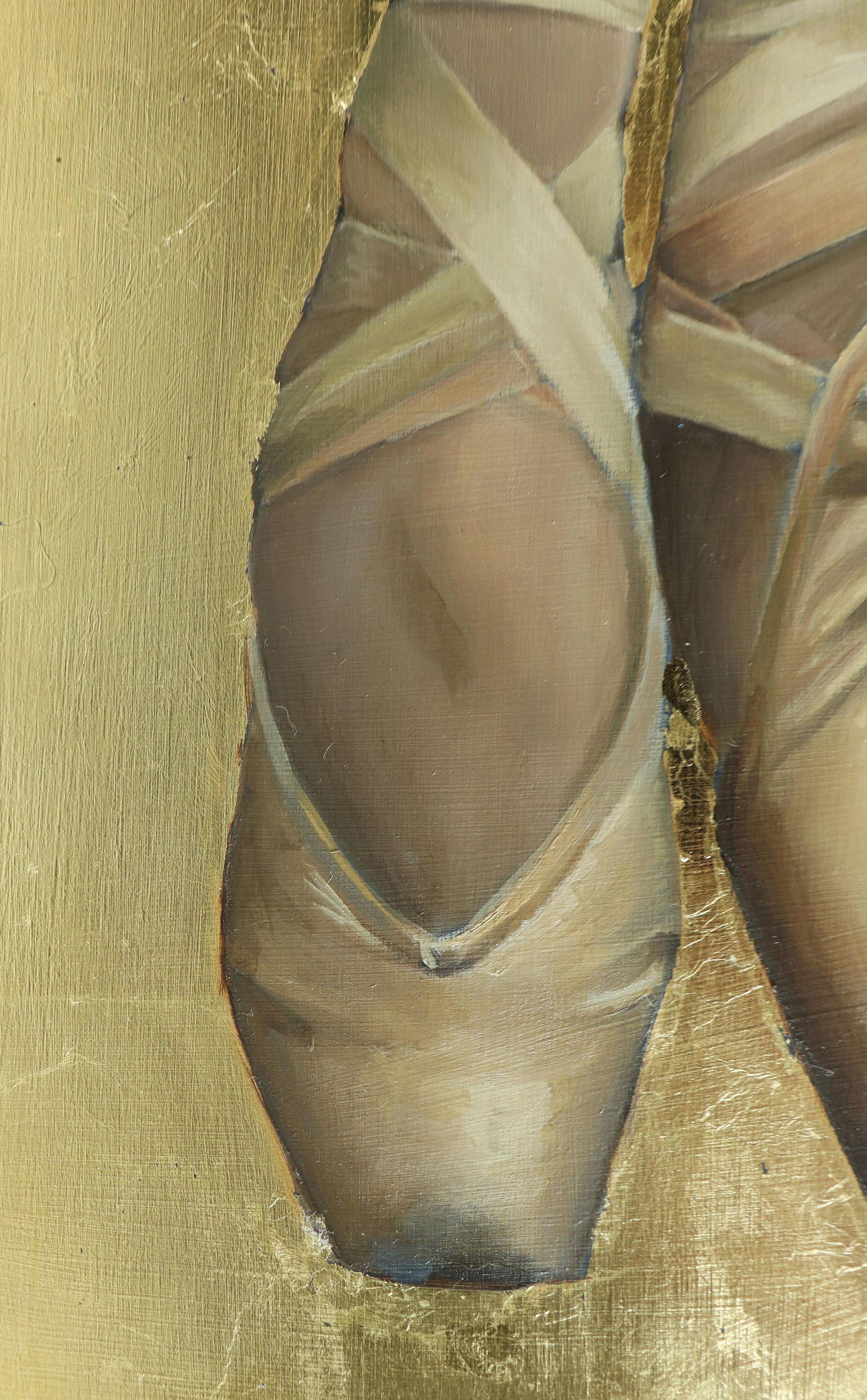 ballerina on pointe, 24k gold leaf, ballet shoes painting, framed artwork, art