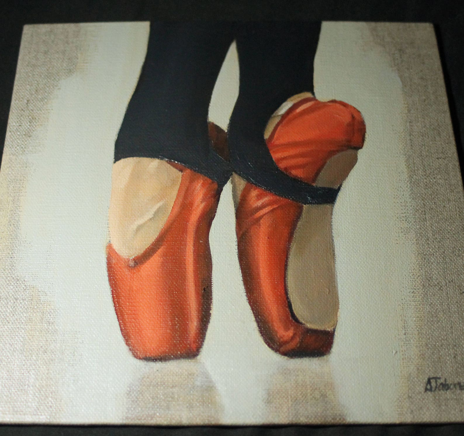 red ballet shoes, ballet painting, ballerina, dance, framed and ready to hang, wall decor, ballet shoes by gb artist alex jabore