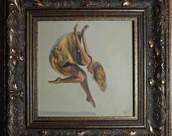 Leaping High, Ballarina Painting, Ballet Dancer Framed and Ready to Hang (2017)