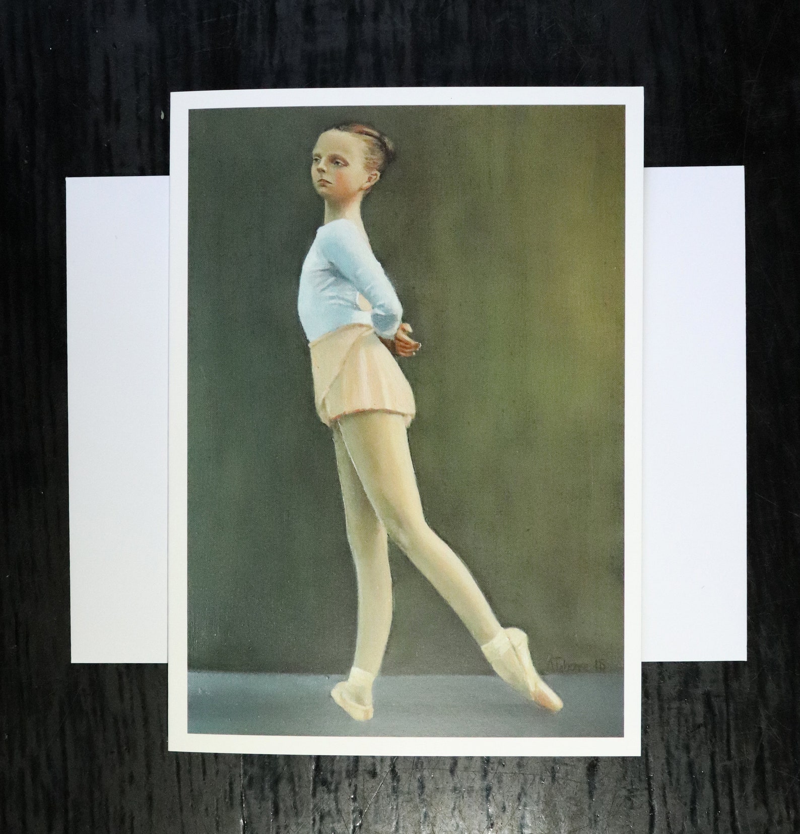young ballerina, blank greeting card, artwork print /birthday cards, young girl ballet painting, tutu shoes art prints by uk art