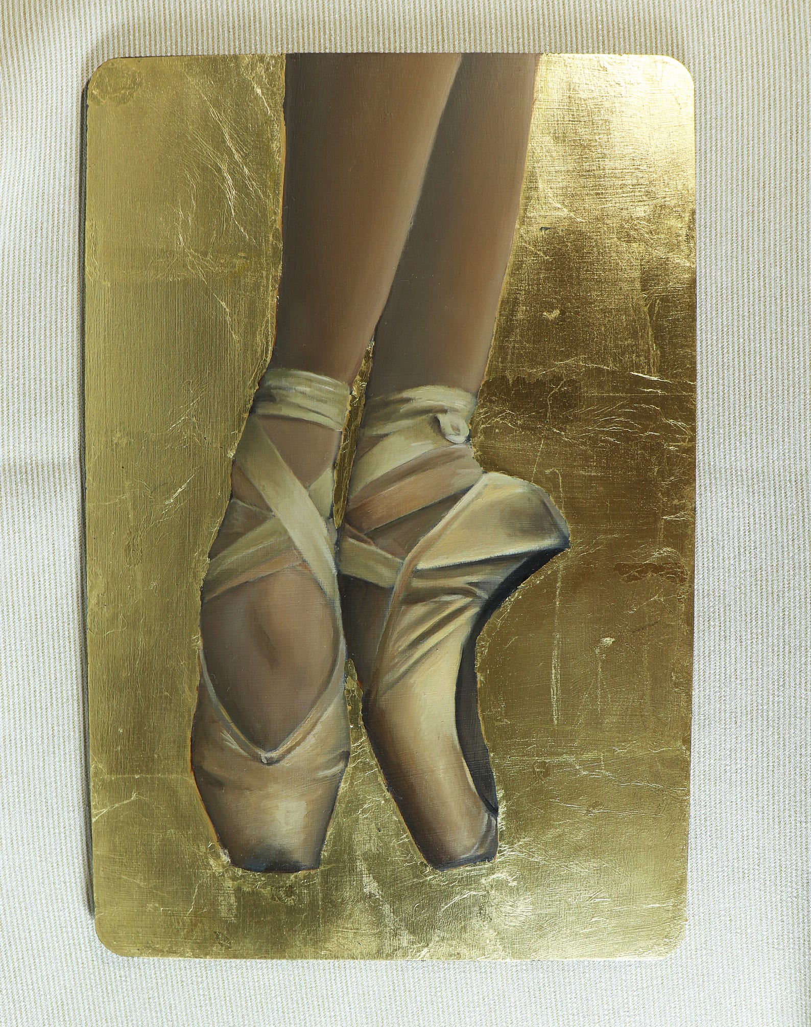 ballerina on pointe, 24k gold leaf, ballet shoes painting, framed artwork, art