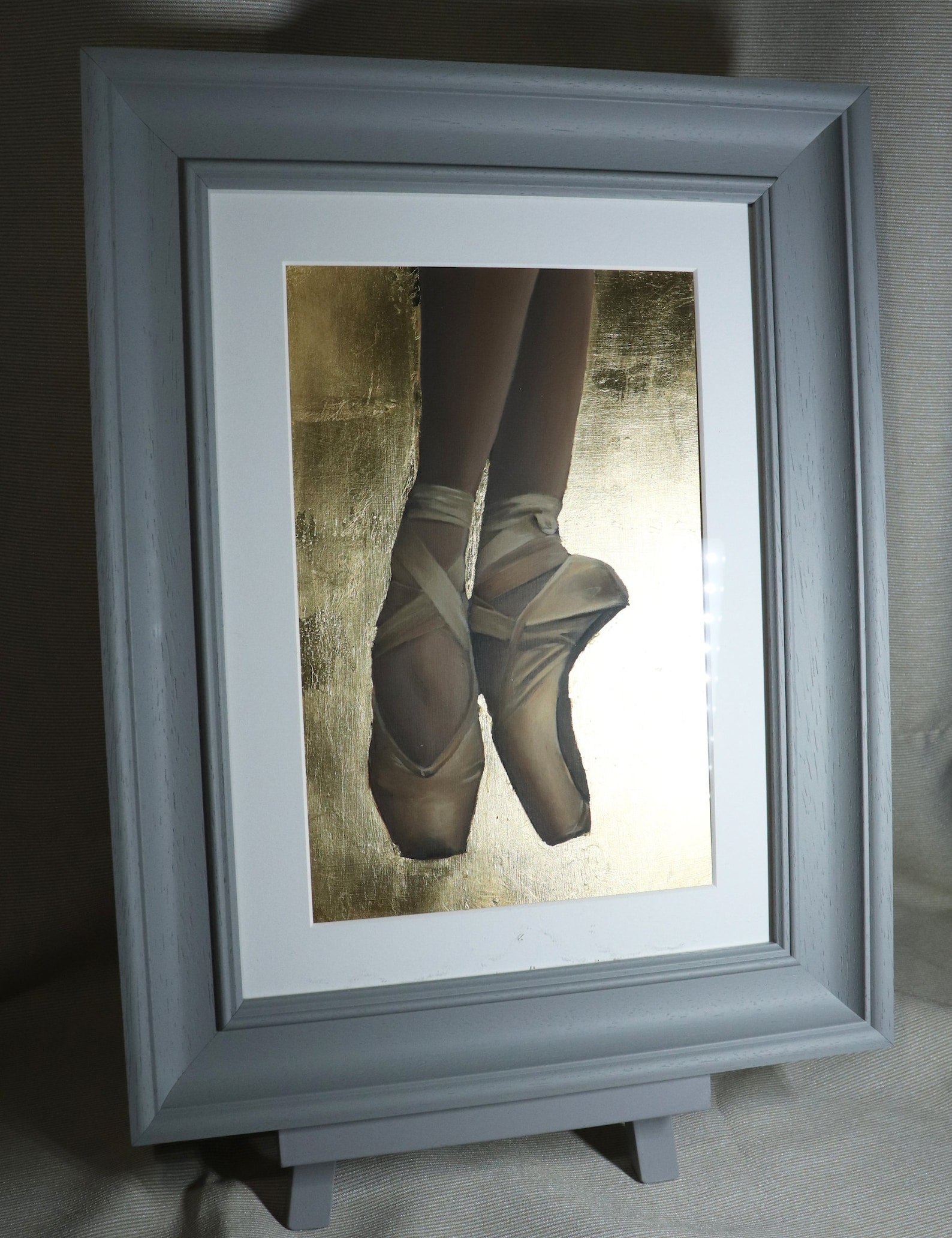 ballerina on pointe, 24k gold leaf, ballet shoes painting, framed artwork, art