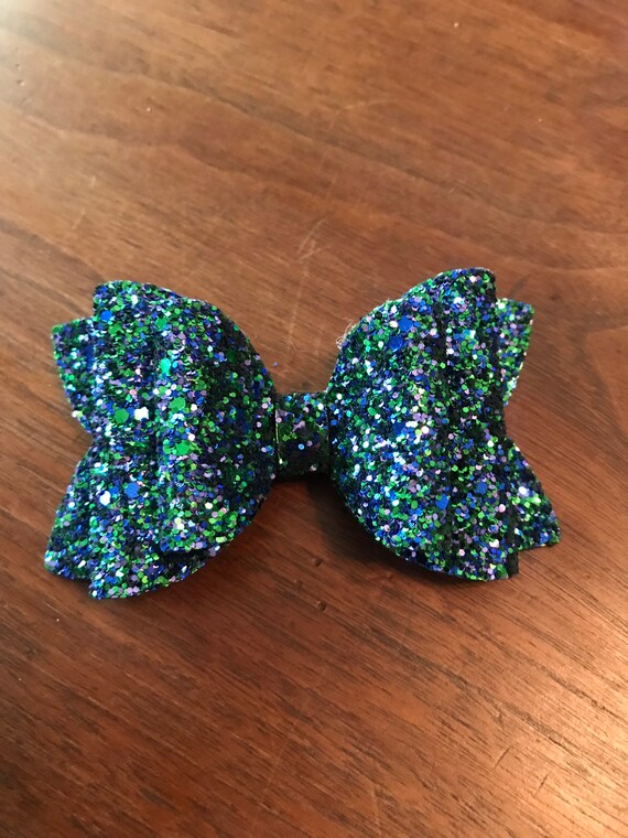 Cotton Bow Clip with Sequin Sequin Hair Bow in Green Pig Tail Bow Set
