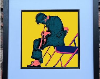 Chet Baker - Vibrant Pop Art Portrait – 8”x8” Framed & Artist-Signed