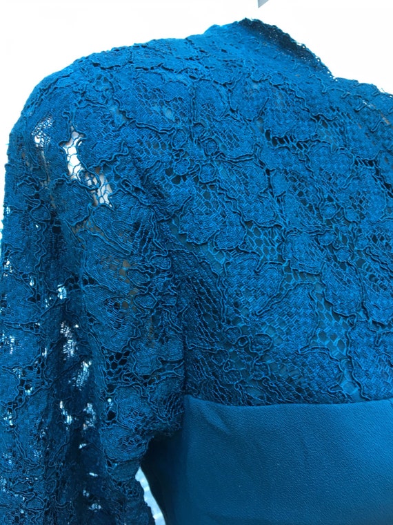 Vintage 1980's /90's Teal crepe lace dress - image 8