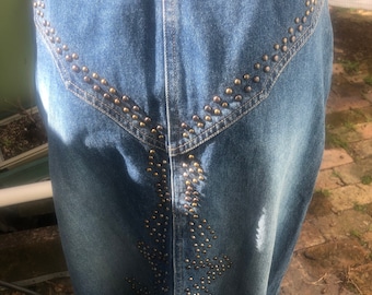 Vintage 1980'S S/M STudded WEstern STyle DEnim SKirt