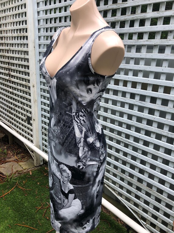 marilyn monroe bodycon dress S/M Digital Print Stretch Designer NOV 24 DROP Daria Halter Neck Midi Style:Dress C Avoid heat at all