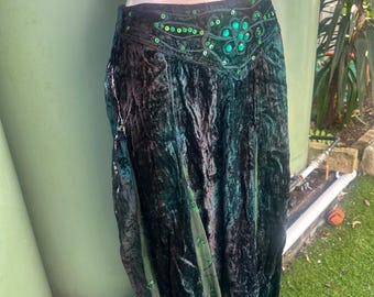 Vintage deadstock Jordash Green Velvet boho Embellished skirt