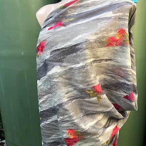Japanese cotton voile floral fabric grey & floral