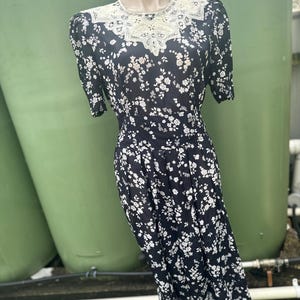 1980s black white s Secretary dress with lace With TagS