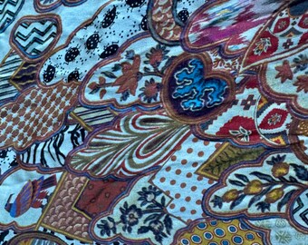 Vintage pure silk Eclectic Arty   print multi coloured fabric