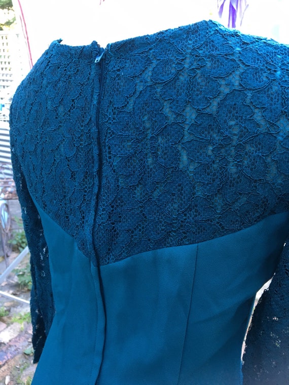 Vintage 1980's /90's Teal crepe lace dress - image 7